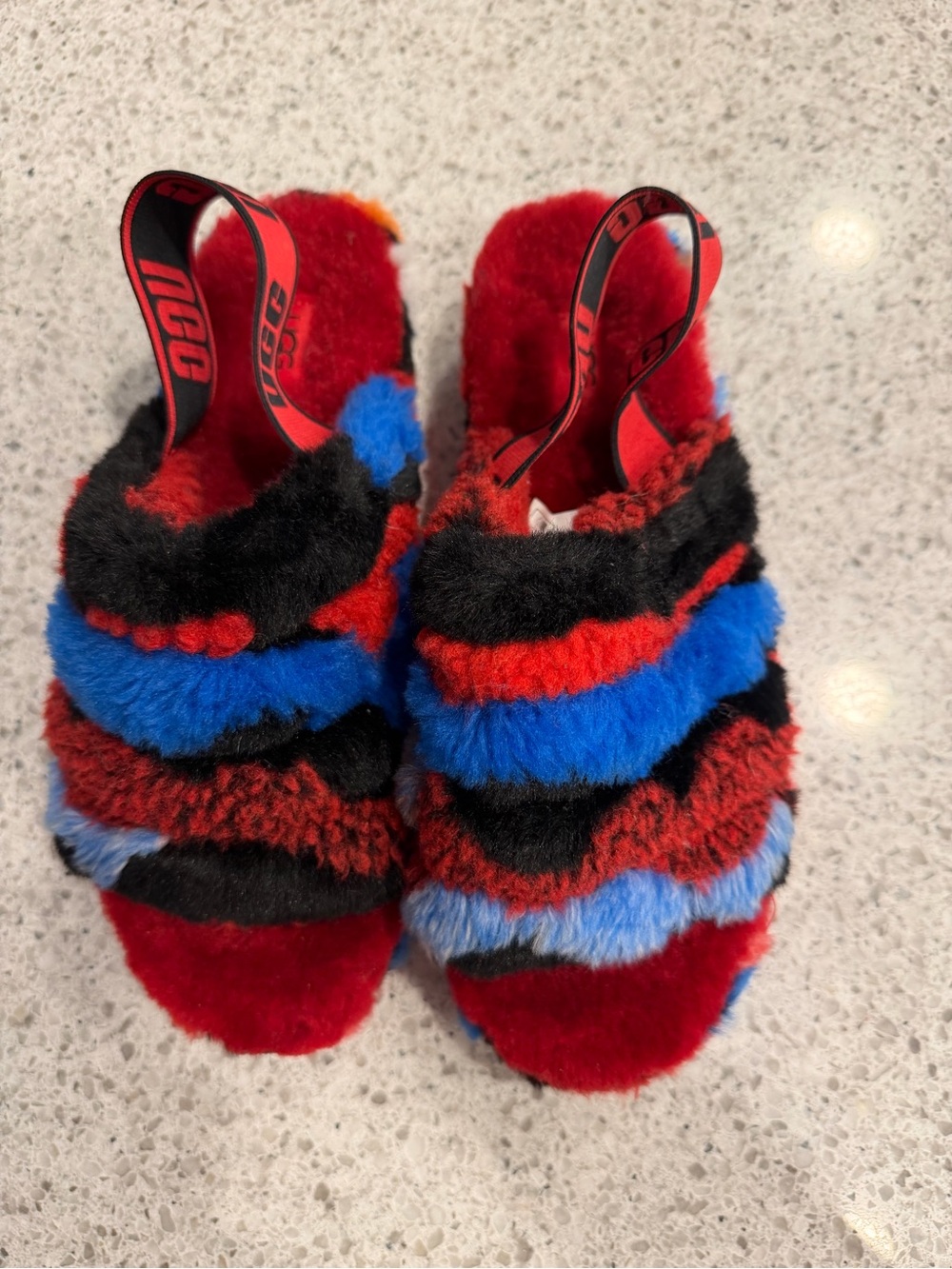 UGG Multi-Color Faux Fur Slide Sandals